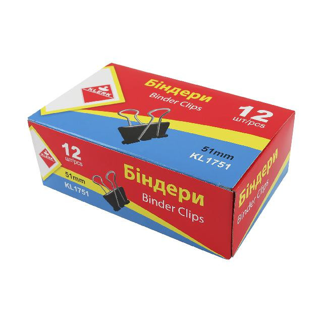 Затискачі для паперів KLERK (KL1751), 51 мм., 12 шт. в пачці